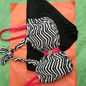 50s Retro Zig Zag Red, Black, and White Bikini